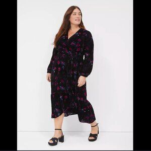 Lane Bryant Velour Faux Wrap Midi Dress Size 16